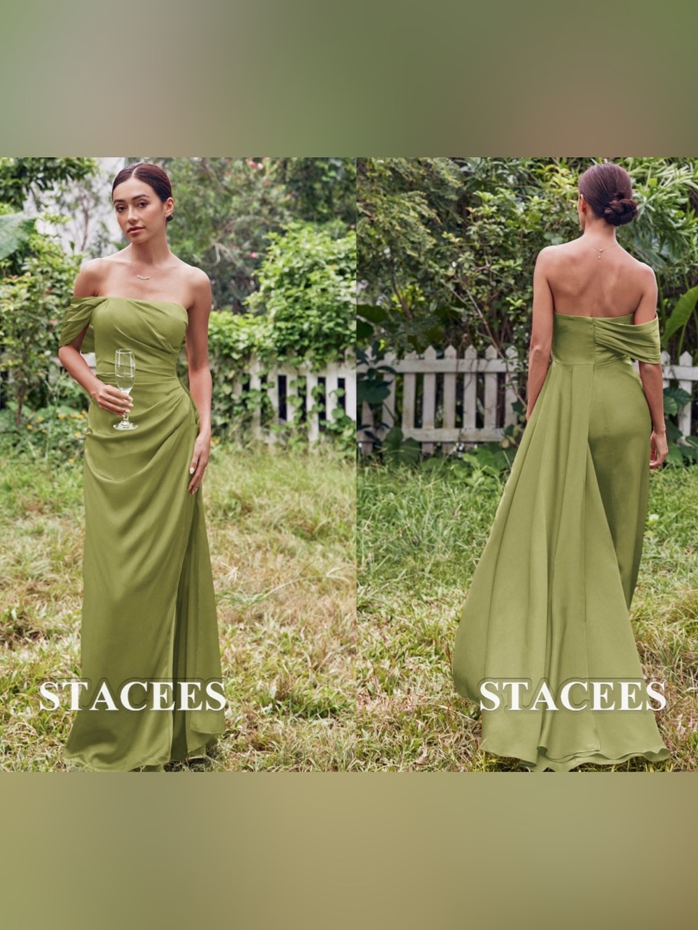 Stacees "S7506B" Off-The-Shoulder Satin Formal Gown – Size US 2